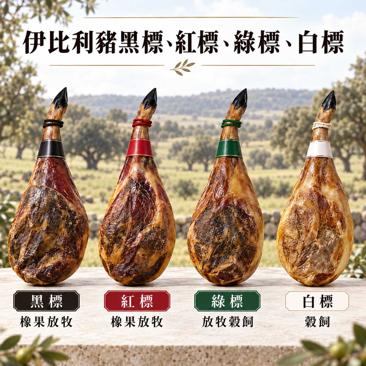 伊比利豬黑標紅標綠標白標｜Ibérico 火腿與前腿封籤分類
