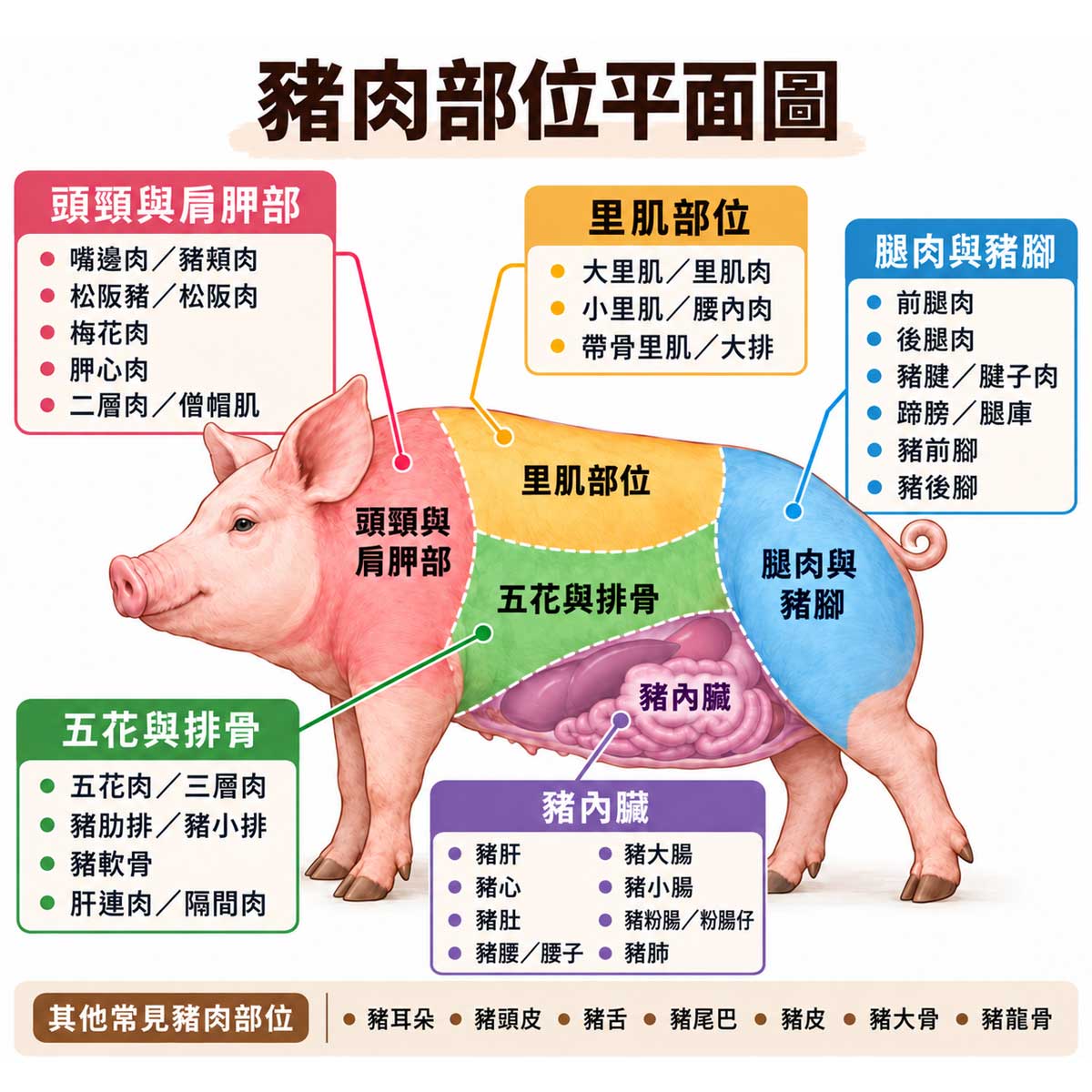 伊比利豬肉常見部位｜肩頸、里肌、五花、肋排與腿部